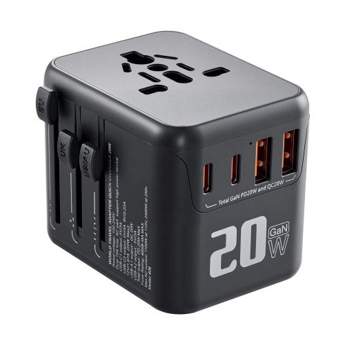 Universal Travel Adapter, 5-in-1, International European Power Adapter with 2 USB-C, 2 USB-A Ports, 1 AC Outlet, 4 Different Plugs, Worldwide Plug Adaptor Wall Charger, for Europe UK EU AUS USA