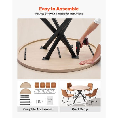 5-delat matbordsset, platsbesparande runt köksbord med 4 stoppade orange stolar, PU-läderdynor, modernt skrivbord i träton med justerbara fotstöd för matsal, små utrymmen |  EU