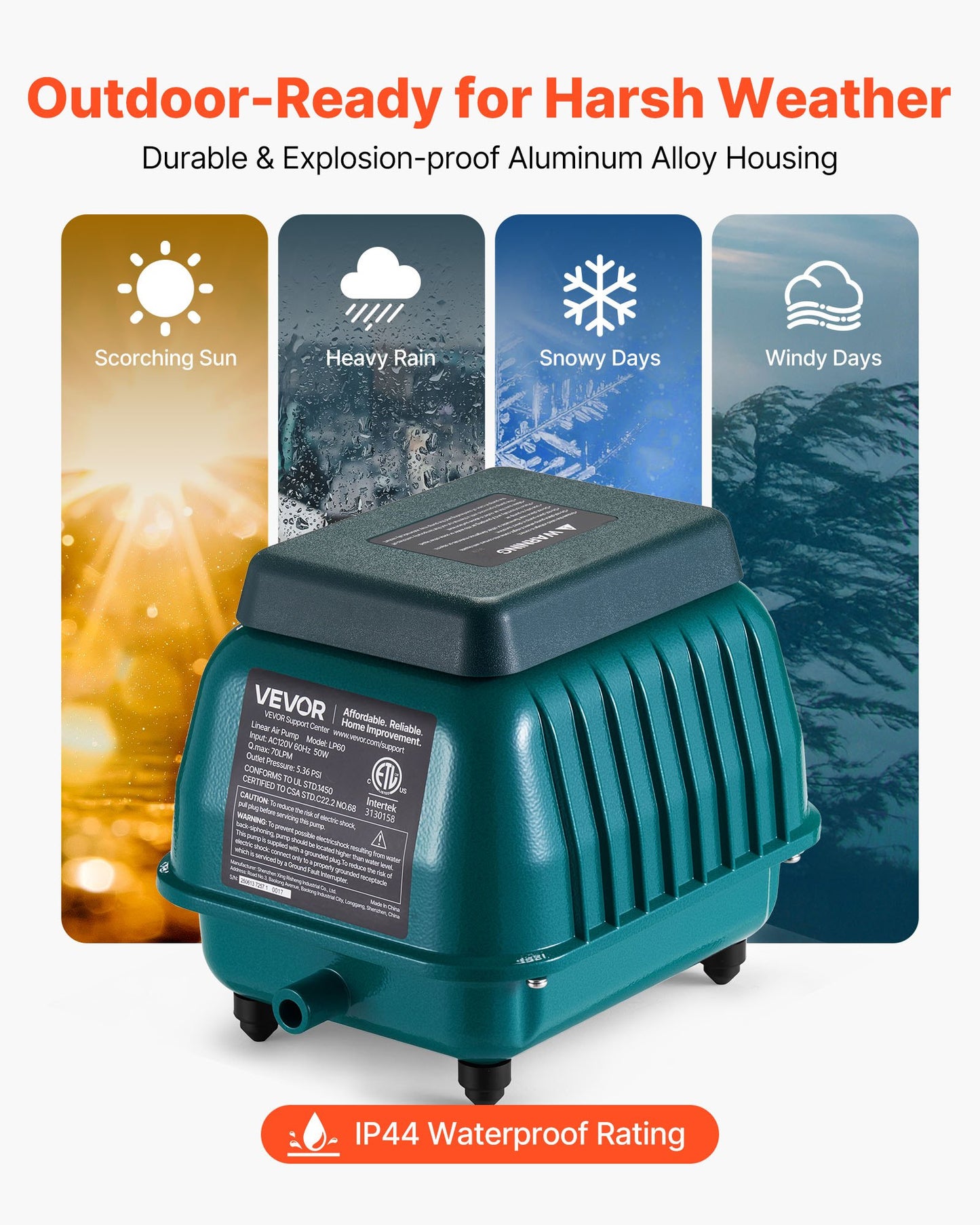 Linear Air Pump, 1110 GPH Air Flow, Septic Aerator Pump, Aeration System for 10 ft Deep Ponds, Fit for Septic Tanks, Aquariums, Waste Treatment, Seafood Restaurants, Fish Farms, Hydroponics