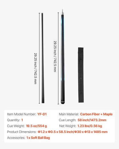 Pool Cue, 1 Piece Jump Break Cue, 58 inch & 19.5 oz Break Cues Pool Stick, Breaks Stick with Carbon Fiber Shaft & Maple Cues Butt, Heavy Hitter Breaks Jump Billiard Cue for Adult, Home, Office