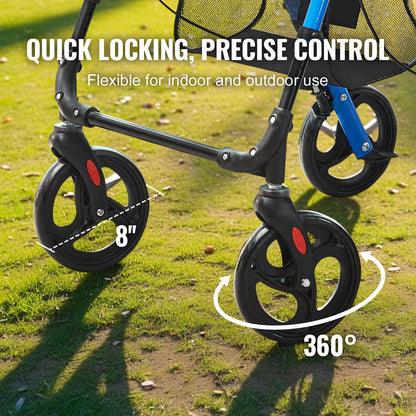 Rollator Walker for Seniors and Adult, Lightweight Aluminum Foldable Rolling Walker with Adjustable Seat and Handle, Outdoor Mobility Rollator Walker with 8" All Terrain Wheels, 300LBS Capacity