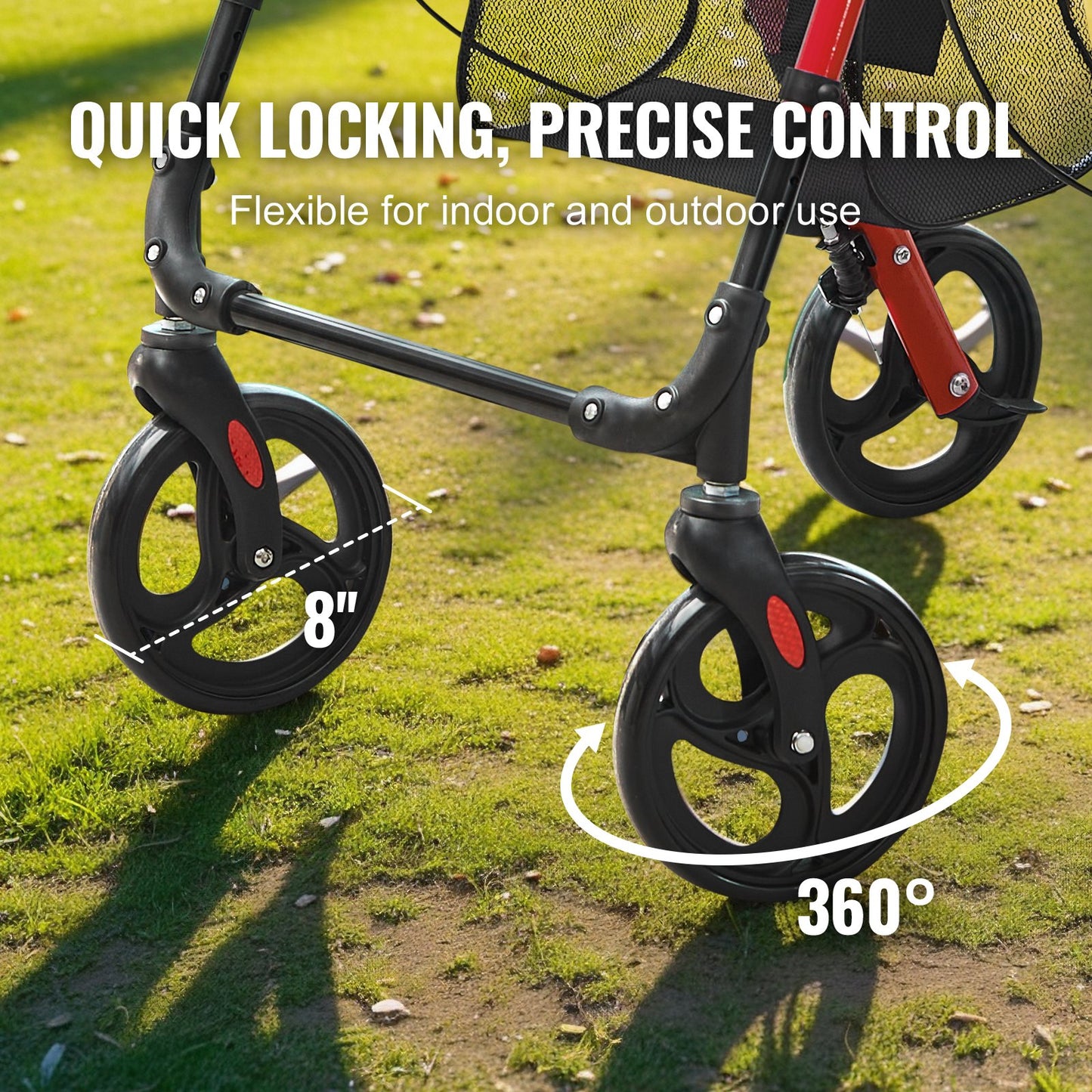 Rollator Walker for Seniors and Adult, Lightweight Aluminum Foldable Rolling Walker with Adjustable Seat and Handle, Outdoor Mobility Rollator Walker with 8" All Terrain Wheels, 300LBS Capacity