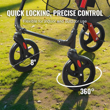 Rollator Walker för seniorer och vuxna, lätt fällbar rullstol i aluminium med justerbar sits och handtag, Rollator Rollator för utomhusbruk med 8" terränghjul, 300 LBS kapacitet