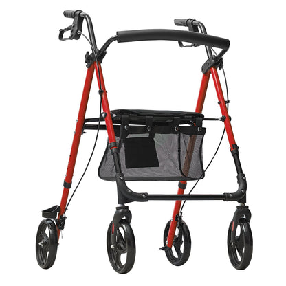 Rollator Walker för seniorer och vuxna, lätt fällbar rullstol i aluminium med justerbar sits och handtag, Rollator Rollator för utomhusbruk med 8" terränghjul, 300 LBS kapacitet