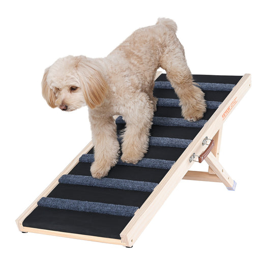 Dog Ramp, Foldable Pet Ramp for Bed, Adjustable Dog Ramp for Small, Large, Old Dogs and Cats, Wooden Pet Ramp with 39.3" Long Ramp, Adjustable from 15" to 22", Suitable for Sofa, Couch, Car