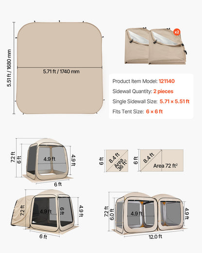 Sun Shade Sail Canopy Covers, Fit for 6 x 6 ft Screen House Tent, Sun Protection, 5.51 x 5.71 ft 300D Oxford Silver-Coated Fabric, Pack of 2 (Not Include Tent), for Outdoor Activities, Beige