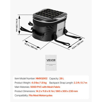 Motorcykel Baksätesväska, 28 L Motorcykel Baksätesväska med Vattentätt Tyg, Utomhussport Motorcykel Bagageförvaring Bagageväska med Fickor och Justerbart Spänne, Universal Passform Bakre Räcken, Svart |  EU