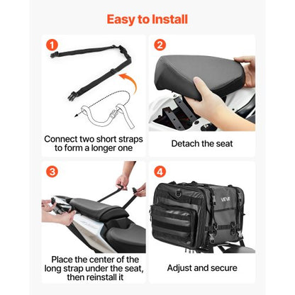 Motorcykel Baksätesväska, 40-60 L Expanderbar Motorcykel Baksätesväska med Vattentätt Regnskydd, Hopfällbar Utomhussport Motorcykel Bagageförvaring med Axelremmar, Ficka och Elastiskt Snöre, Svart |  EU