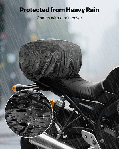 Motorcycle Tail Bag, 10 L Motorcycle Rear Seat Bag with Waterproof Rain Cover, Outdoor Sports Motorbike Luggage Storage Trunk Rack Backpack Handbag with Shoulder Strap and Inner Pocket, Black