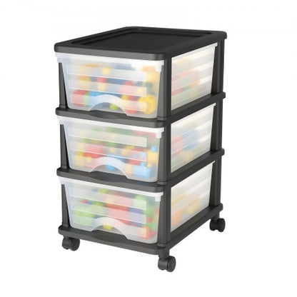 Plastic Storage Drawers Cart, 3 Drawers Storage Organizer with Wheels, Rolling Closet Organization and Storage Dividers, Dresser Organizer Clear Bins for Office Supplies, Craft Rooms, Classrooms
