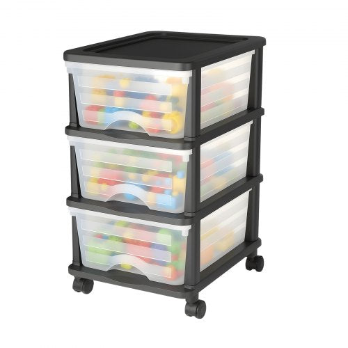 Plastic Storage Drawers Cart, 3 Drawers Storage Organizer with Wheels, Rolling Closet Organization and Storage Dividers, Dresser Organizer Clear Bins for Office Supplies, Craft Rooms, Classrooms
