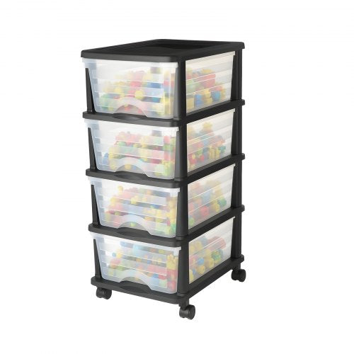 Plastic Storage Drawers Cart, 4 Drawers Storage Organizer with Wheels, Rolling Closet Organization and Storage Dividers, Dresser Organizer Clear Bins for Office Supplies, Craft Rooms, Classrooms