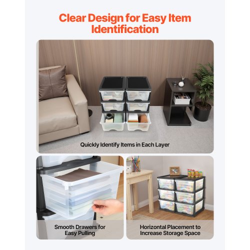 Plastförvaringslådor, 2-pack förvaringsorganisatör, 6 lådor garderobsorganisation och förvaringsavdelare, byråorganisatör genomskinliga lådor för kontorsmaterial, hantverksrum, klassrum och hem |  EU