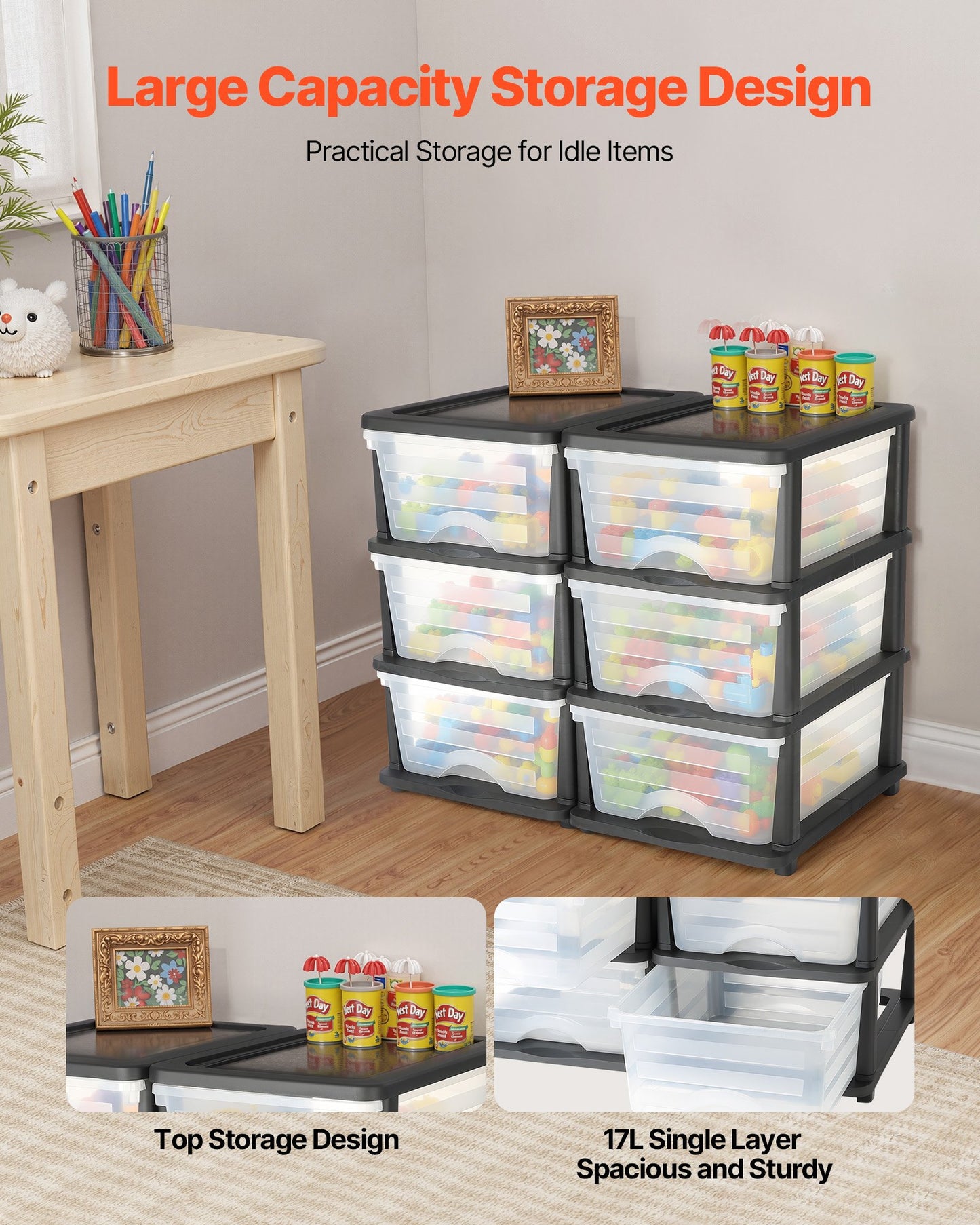 Plastic Storage Drawers, 2 Pack Storage Organizer Drawer, 6 Drawers Closet Organization and Storage Dividers, Dresser Organizer Clear Bins for Office Supplies, Craft Rooms, Classrooms and Home