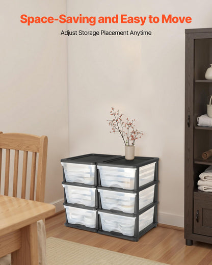 Plastic Storage Drawers, 2 Pack Storage Organizer Drawer, 6 Drawers Closet Organization and Storage Dividers, Dresser Organizer Clear Bins for Office Supplies, Craft Rooms, Classrooms and Home