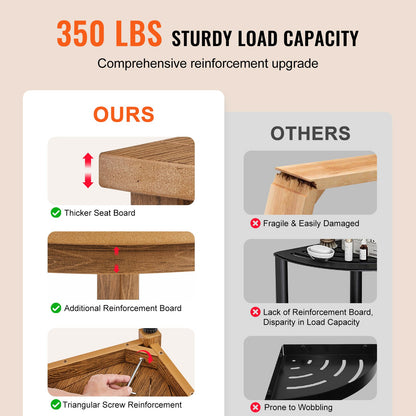 Corner Shower Bench, 16.5" Height 12.8" Radius, Faux Wood Grain Polystyrene, 350 LBS with Storage Shelf, Water Resistant, Shower Stool for Inside & Outside Shower, for Bathroom, Living Room