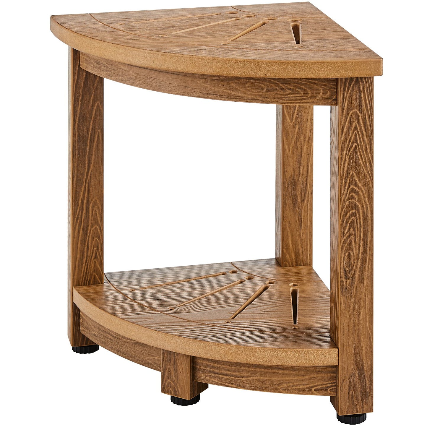 Corner Shower Bench, 16.5" Height 12.8" Radius, Faux Wood Grain Polystyrene, 350 LBS with Storage Shelf, Water Resistant, Shower Stool for Inside & Outside Shower, for Bathroom, Living Room