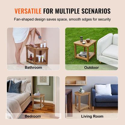 Hörnduschbänk, 18,5" Höjd 17,75" Radie, Faux Wood Grain Polystyrene, 350 LBS med förvaringshylla, Vattentät, Duschpall för In- och Utedusch, för Badrum, Vardagsrum