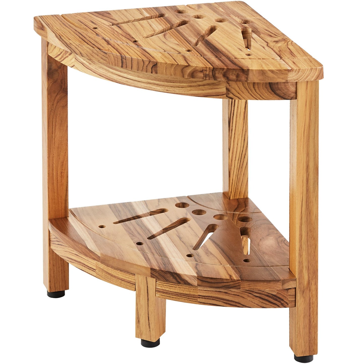 Corner Teak Shower Bench, 17" Height 12" Radius, 100% Teak Wood Corner Shower Beach, 300 LBS with Storage Shelf, Shower Stool for Inside & Outside Shower, for Bathroom