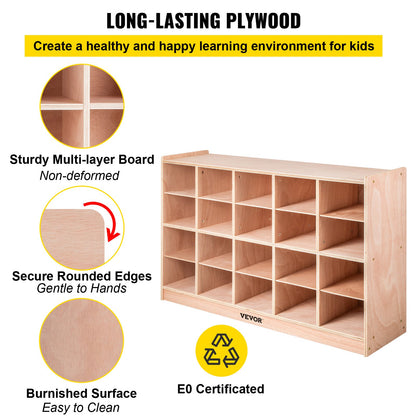 Cubby Mobile Tray Storage Cabinet, 20-Compartment Cubby Storage Shelf, Cubby Storage Cabinet 4 x 5, Classroom Cubbies, Classroom Furniture for Home, Daycare and Preschool, Natural