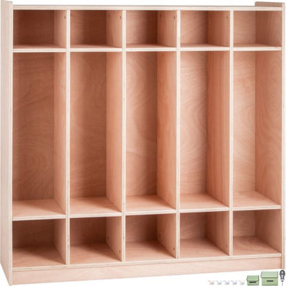 Coat Locker, 5-Section Daycare Cubby Coat Rack 48×13×48 inch, Classroom Coat Locker and Backpack Hanger, with 5 Hooks and Storage Boxes, for Kindergarten & School, Natural
