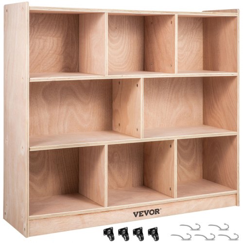 Classroom Storage Cabinet Plywood 8-Section Preschool Storage Shelves 36 Inch High Classroom Cabinet Storage with Casters