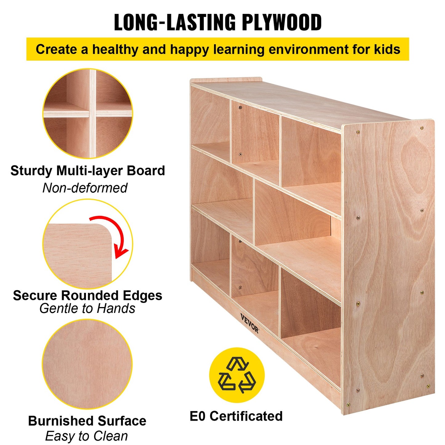 Classroom Storage Cabinet Plywood 8-Section Preschool Storage Shelves 36 Inch High Classroom Cabinet Storage with Casters