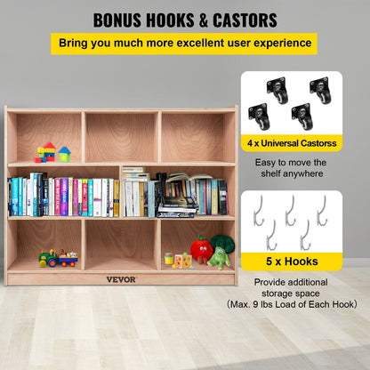 Classroom Storage Cabinet Plywood 8-Section Preschool Storage Shelves 36 Inch High Classroom Cabinet Storage with Casters