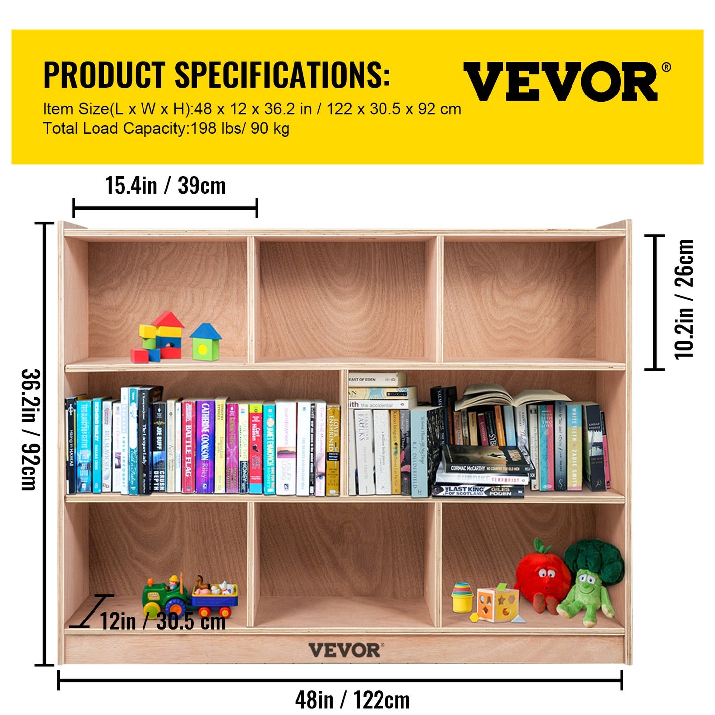 Classroom Storage Cabinet Plywood 8-Section Preschool Storage Shelves 36 Inch High Classroom Cabinet Storage with Casters