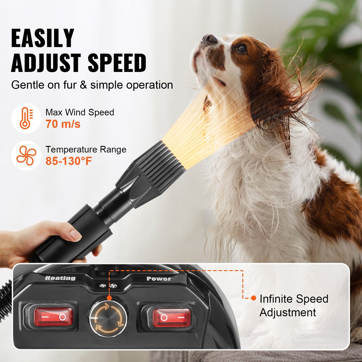 Dog Dryer, 2800W/4.3HP Dog Blow Dryer, Pet Grooming Dryer with Adjustable Speed and Temperature Control, Pet Hair Dryer with 4 Nozzles and Extendable Hose, Black