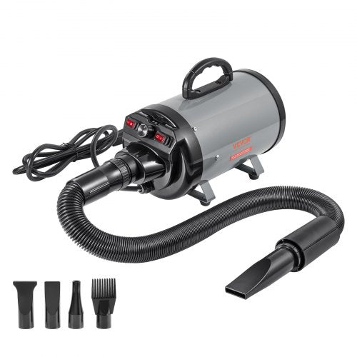 Dog Dryer, 2800W/4.3HP Dog Blow Dryer, Pet Grooming Dryer with Adjustable Speed and Temperature Control, Pet Hair Dryer with 4 Nozzles and Extendable Hose, Grey and Black