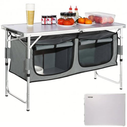 Camping Kitchen Table, Quick set-up Folding Camping Table with A Carrying Bag, 3 Adjustable Heights, MDF Camping Table, Ideal for Outdoor Picnics, BBQs, Camping, RV Traveling