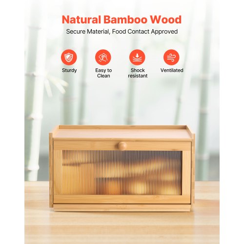 Bread Box for Kitchen Counter Large Capacity Bamboo Storage Container