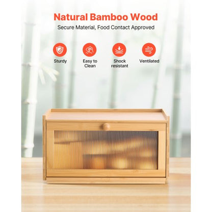 Bread Box for Kitchen Counter Large Capacity Bamboo Storage Container