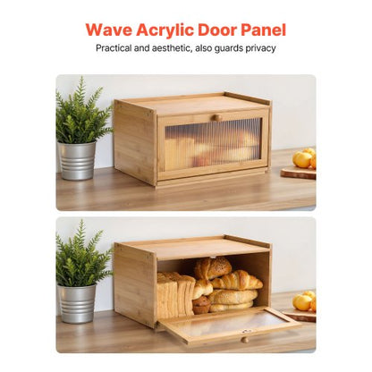 Bread Box for Kitchen Counter Large Capacity Bamboo Storage Container