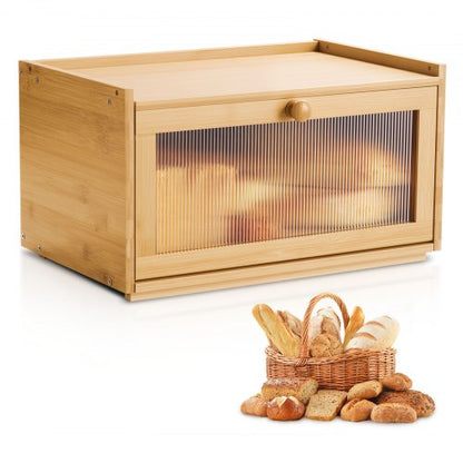 Bread Box for Kitchen Counter, Large Capacity Bamboo Bread Storage Container, Farmhouse Wooden Breadbox Organizer for Homemade Bread, Storage Holder Bin with Acrylic Wavy Door Panel, Natural