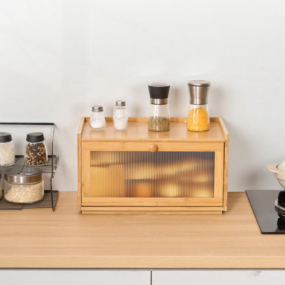 Bread Box for Kitchen Counter, Large Capacity Bamboo Bread Storage Container, Farmhouse Wooden Breadbox Organizer for Homemade Bread, Storage Holder Bin with Acrylic Wavy Door Panel, Natural