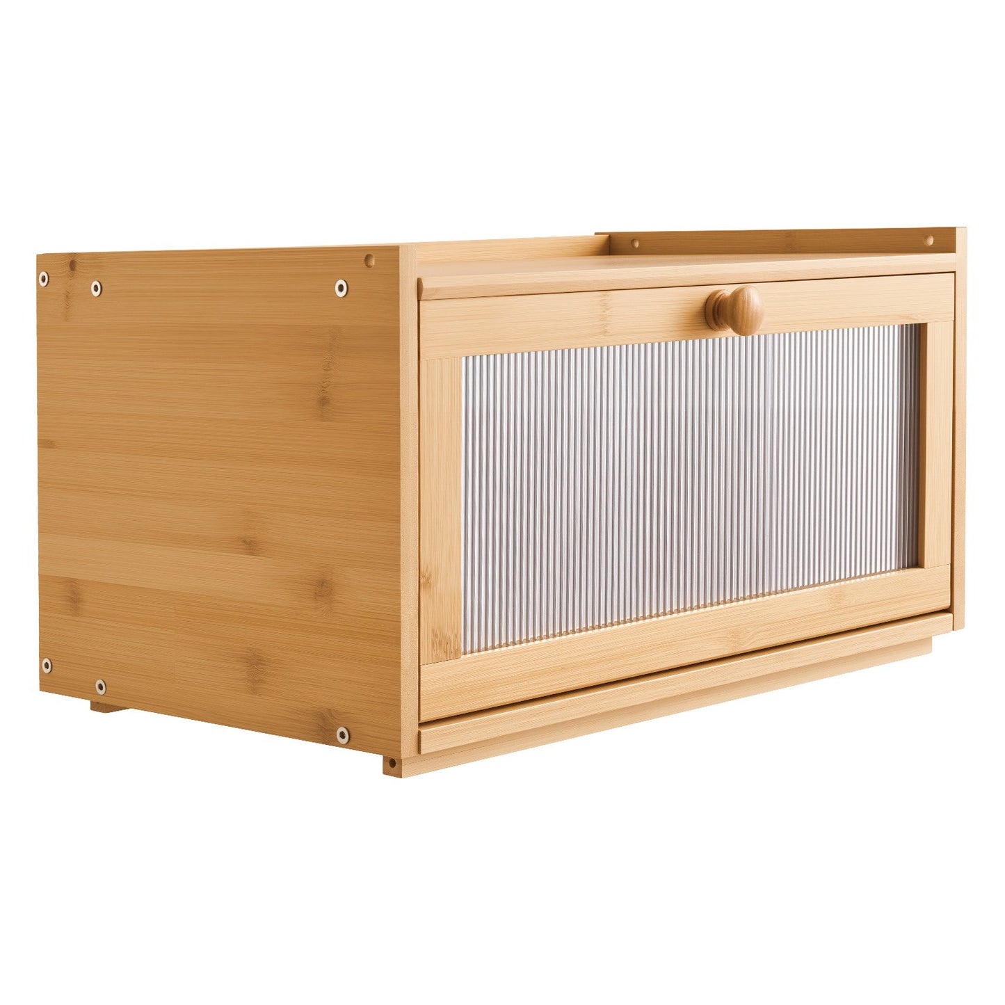 Bread Box for Kitchen Counter, Large Capacity Bamboo Bread Storage Container, Farmhouse Wooden Breadbox Organizer for Homemade Bread, Storage Holder Bin with Acrylic Wavy Door Panel, Natural