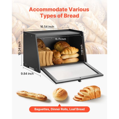 Bread Box for Kitchen Counter Large Capacity Bamboo Storage Container