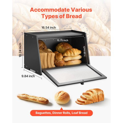Bread Box for Kitchen Counter Large Capacity Bamboo Storage Container