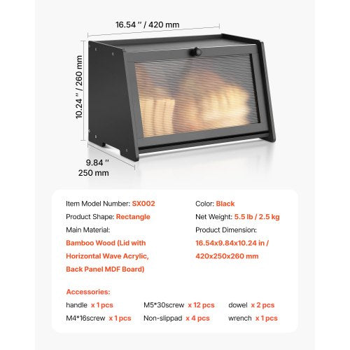 Bread Box for Kitchen Counter Large Capacity Bamboo Storage Container