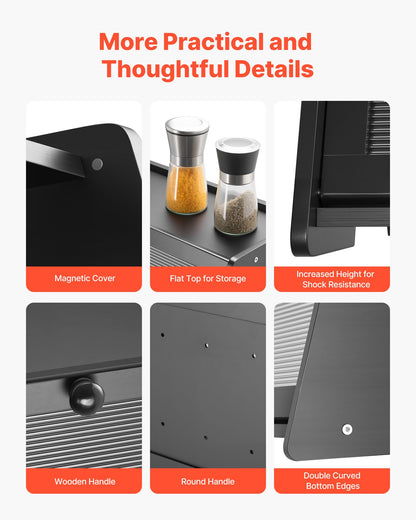 Bread Box for Kitchen Counter, Large Capacity Bamboo Bread Storage Container, Farmhouse Wooden Breadbox Organizer for Homemade Bread, Storage Holder Bin with Acrylic Wavy Door Panel, Black