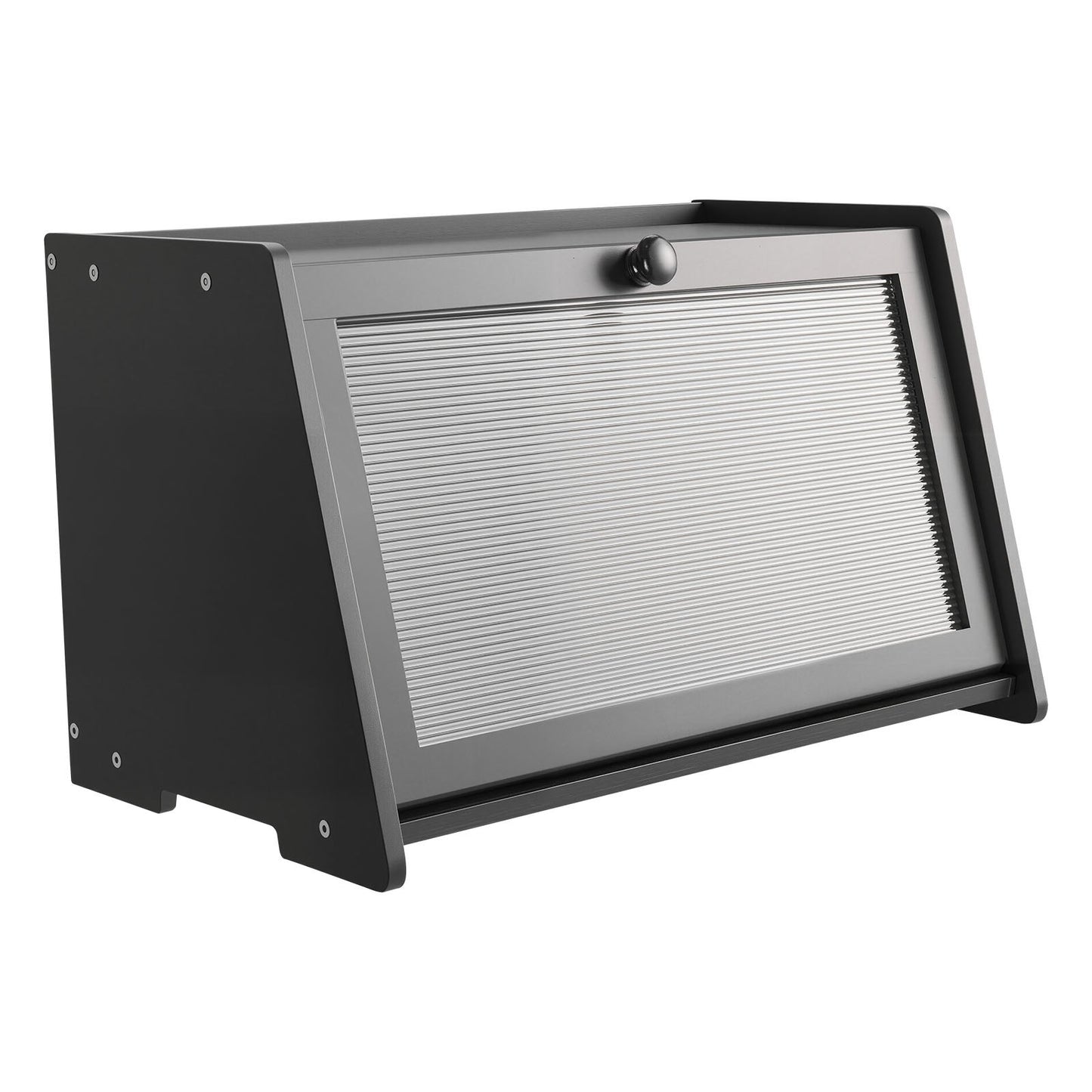 Bread Box for Kitchen Counter, Large Capacity Bamboo Bread Storage Container, Farmhouse Wooden Breadbox Organizer for Homemade Bread, Storage Holder Bin with Acrylic Wavy Door Panel, Black