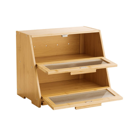 Double Layer Bread Box for Kitchen Counter, Large Capacity Bamboo Bread Storage Container, Farmhouse Wooden Breadbox for Homemade Bread, Storage Holder Bin with Acrylic Wavy Door Panel, Natural
