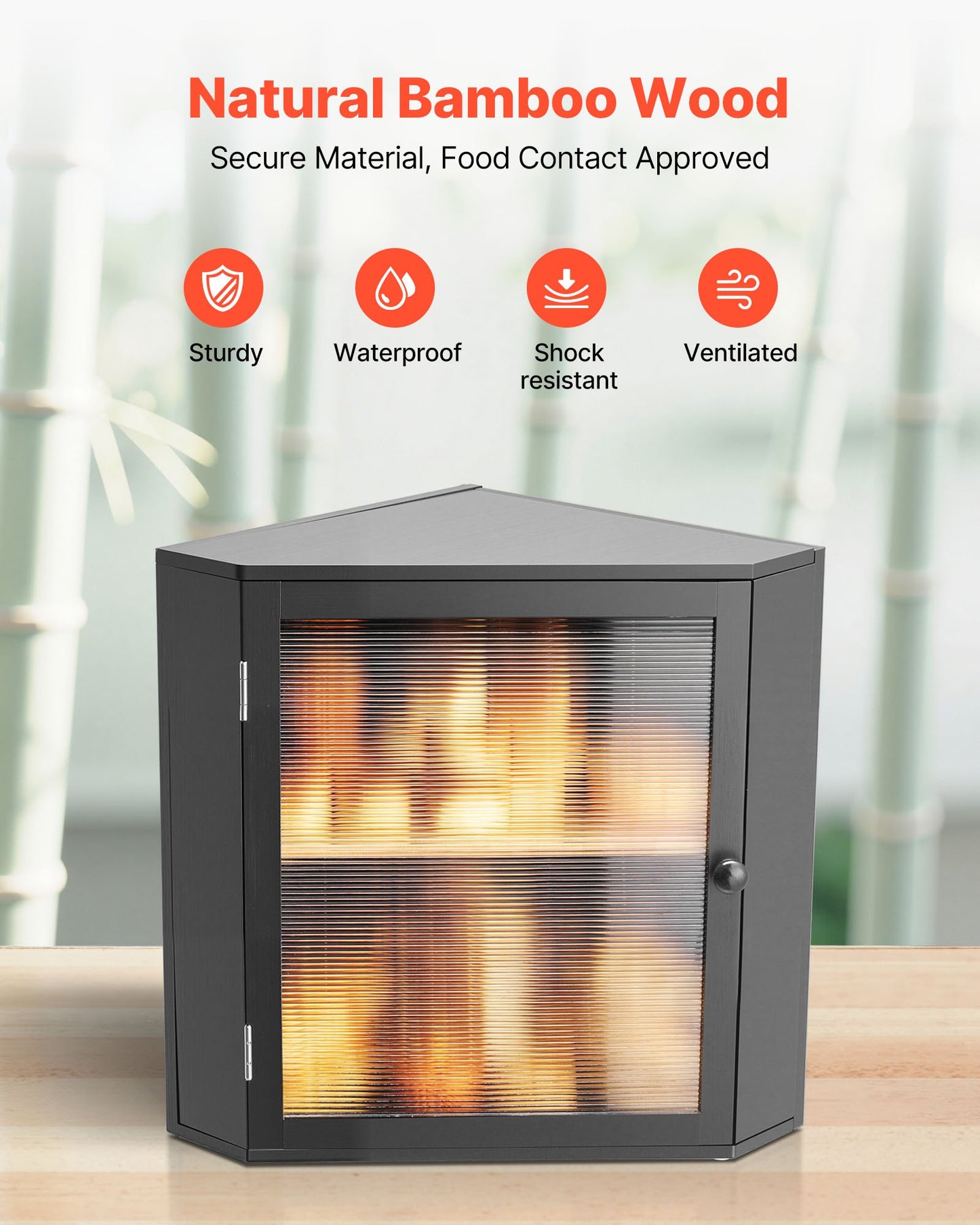 Corner Bread Box for Kitchen Counter, Double Layer Large Capacity Bamboo Bread Storage Container, Farmhouse Wooden Breadbox for Homemade Bread, Storage Holder Bin with Acrylic Wavy Door, Black