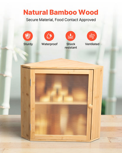 Corner Bread Box for Kitchen Counter, Double Layer Large Capacity Bamboo Bread Storage Container, Farmhouse Wooden Breadbox for Homemade Bread, Storage Holder Bin with Acrylic Wavy Door, Natural