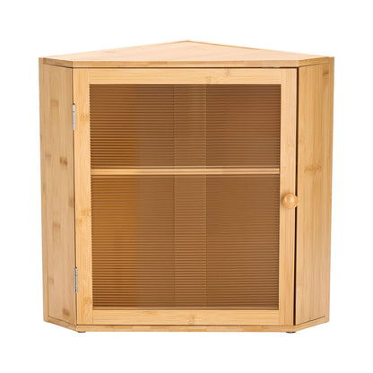 Corner Bread Box for Kitchen Counter, Double Layer Large Capacity Bamboo Bread Storage Container, Farmhouse Wooden Breadbox for Homemade Bread, Storage Holder Bin with Acrylic Wavy Door, Natural