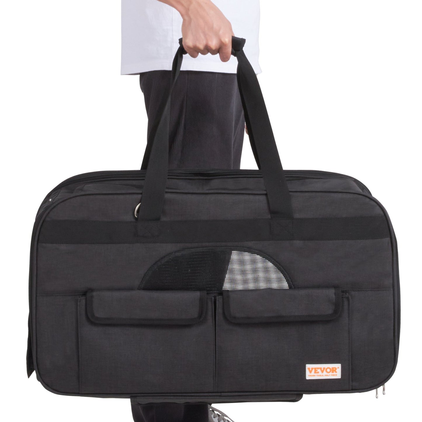 Cat Carrier with Wheels, Rolling Pet Carrier with Telescopic Handle and Shoulder Strap, Dog Carrier with Wheels for Pets Under 35 lbs, with 1 Collapsible Bowl, Black