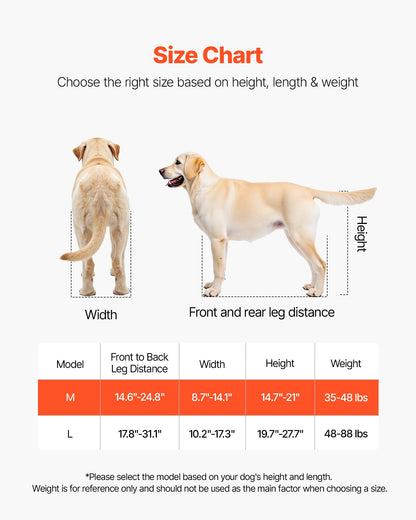 Dog Wheelchair for Back Legs, Lightweight 2 Wheels Pet Wheelchair, Height, Width & Length Adjustable, Dog Cart with Shock-Absorbing Wheels, for Injured, Disabled Dogs 35-48 lbs, Medium