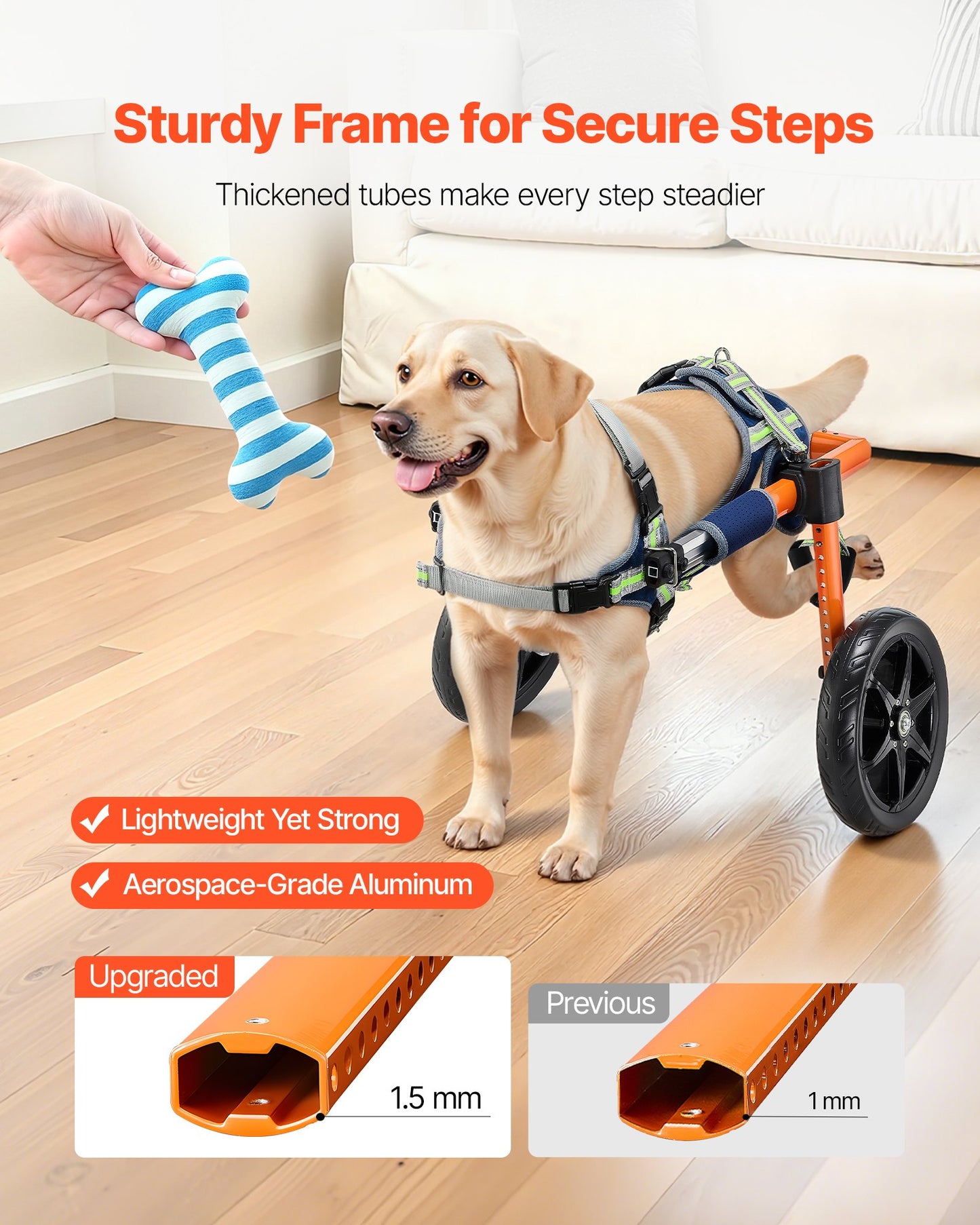 Dog Wheelchair for Back Legs, Lightweight 2 Wheels Pet Wheelchair, Height, Width & Length Adjustable, Dog Cart with Shock-Absorbing Wheels, for Injured, Disabled Dogs 35-48 lbs, Medium